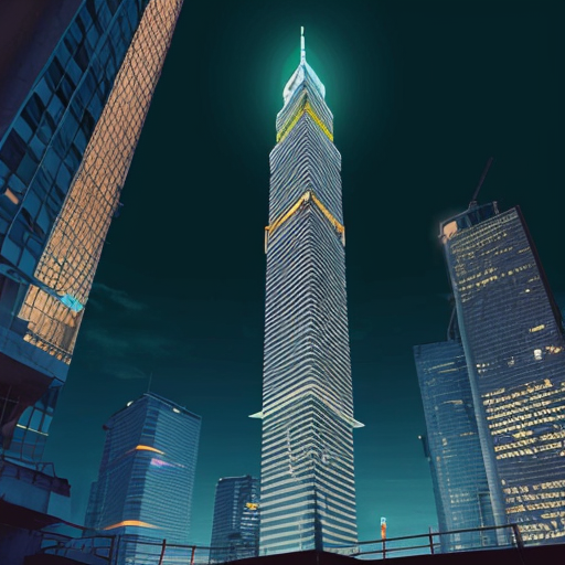 Neon animated blue skyscraper 