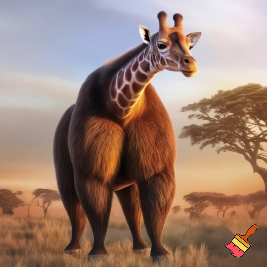 a picture of a giraffe mixed with a ape mixed with a bear and hores
