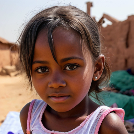sudanese little girl, very beautiful and eager, on the village
