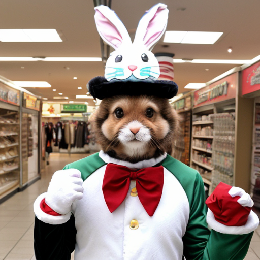 Easter bunny mascot costume shopping Centre winter top hat