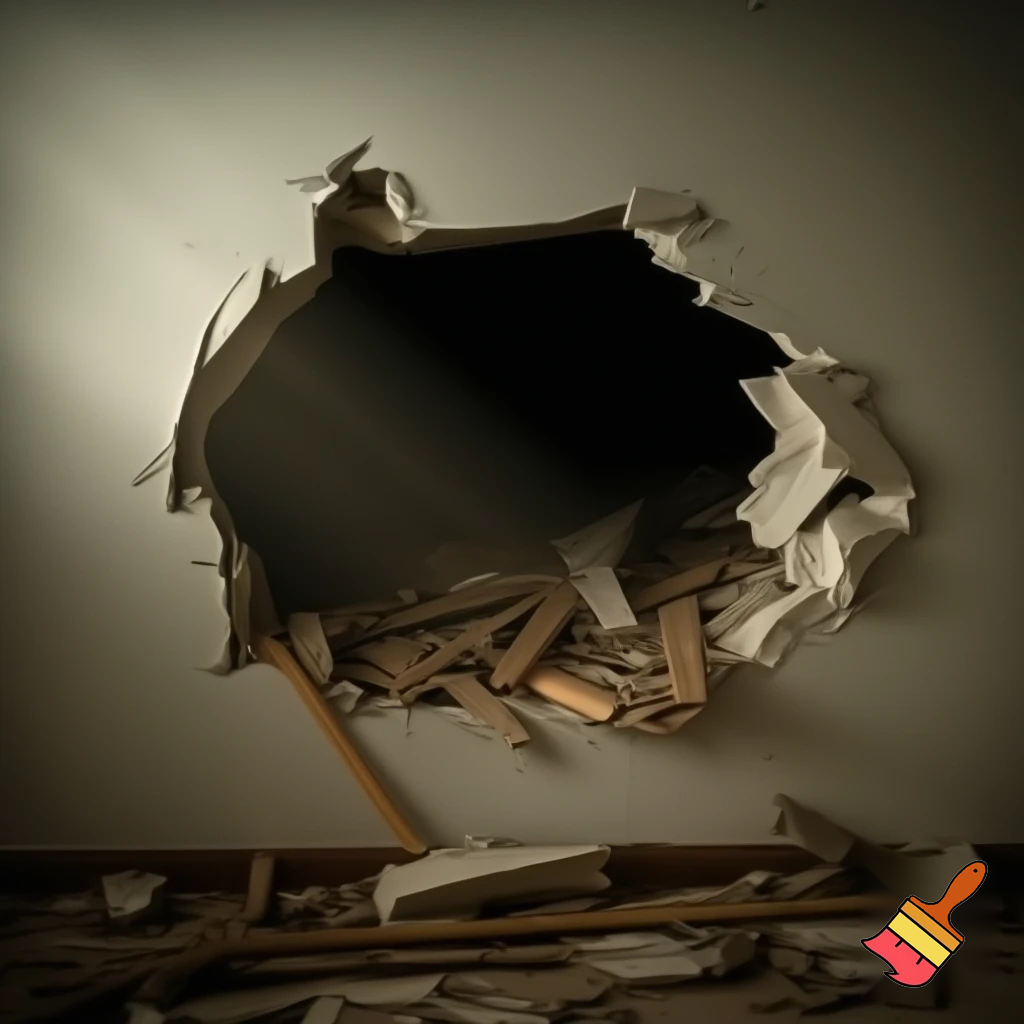 Broken wall, a big hole in the wall wall bedroom wall