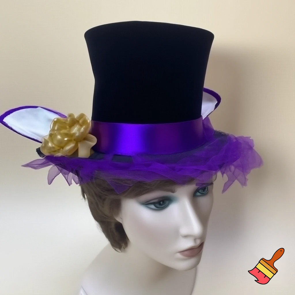 Easter bunny top hat headband, purple and white gold and silver top hat black purple dark purple special hat in delicate purple white, purple and fabric fabric and velvet white gold golden silver patterns Easter top hat