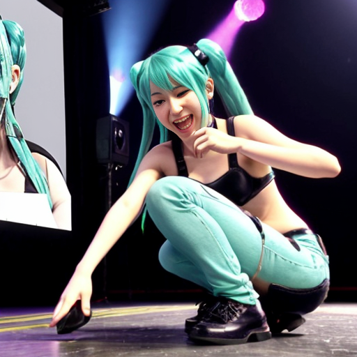 Hatsune Miku's shoe fell off during a performance on stage, and she tried to put it back on but couldn't.