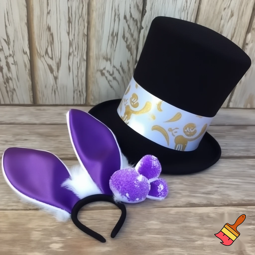Easter bunny top hat headband, purple and white gold and silver top hat black purple dark purple special hat in delicate purple white, purple and white gold golden silver patterns Easter top hat