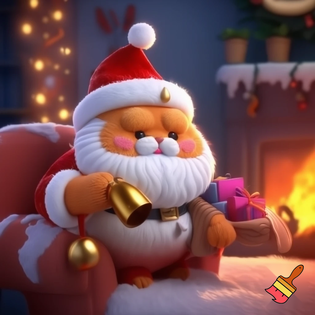 3d cartoon cat santa claus