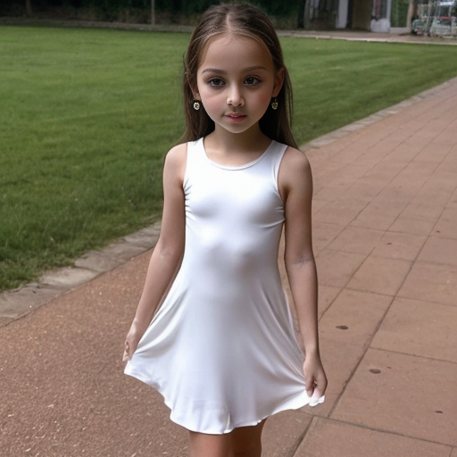 5岁女孩穿白色紧身衣，紧身衣布满大号镂空圈