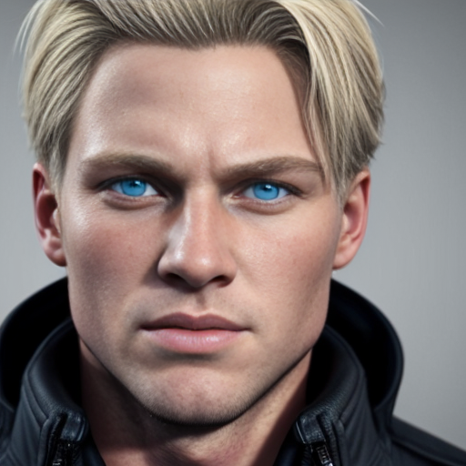 create an imatge of a guy that is strong, blue eyes, blond and no beard