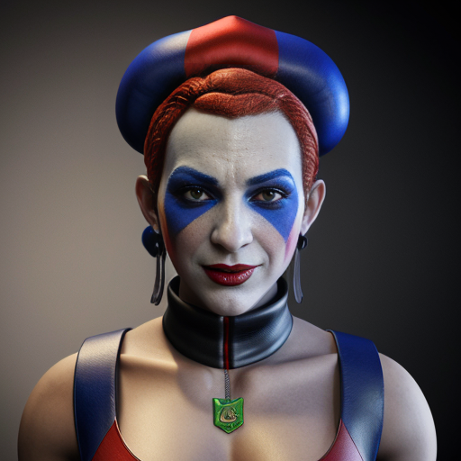 an image of a 3d render red and blue jester named pomni from the amazing digital circus
