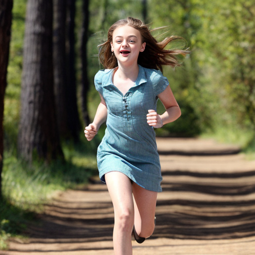 Dakota Fanning, young actress, her dress is torn, she is running through a wood