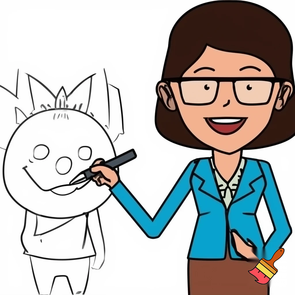 A teacher  made with caryon drawing in white background 
