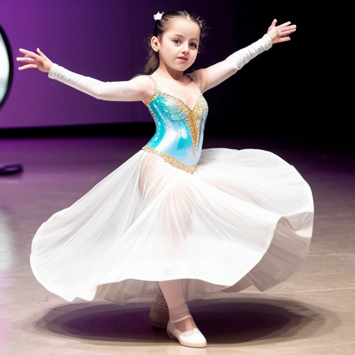 5岁女孩穿白色拉丁舞服，拉丁舞服上布满大号镂空圈