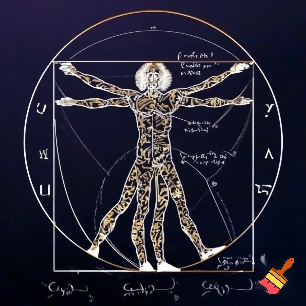 Код да Винчи в виде человека да винчи и  математических символов . Эмблема на конкурс- квест на неделе математики