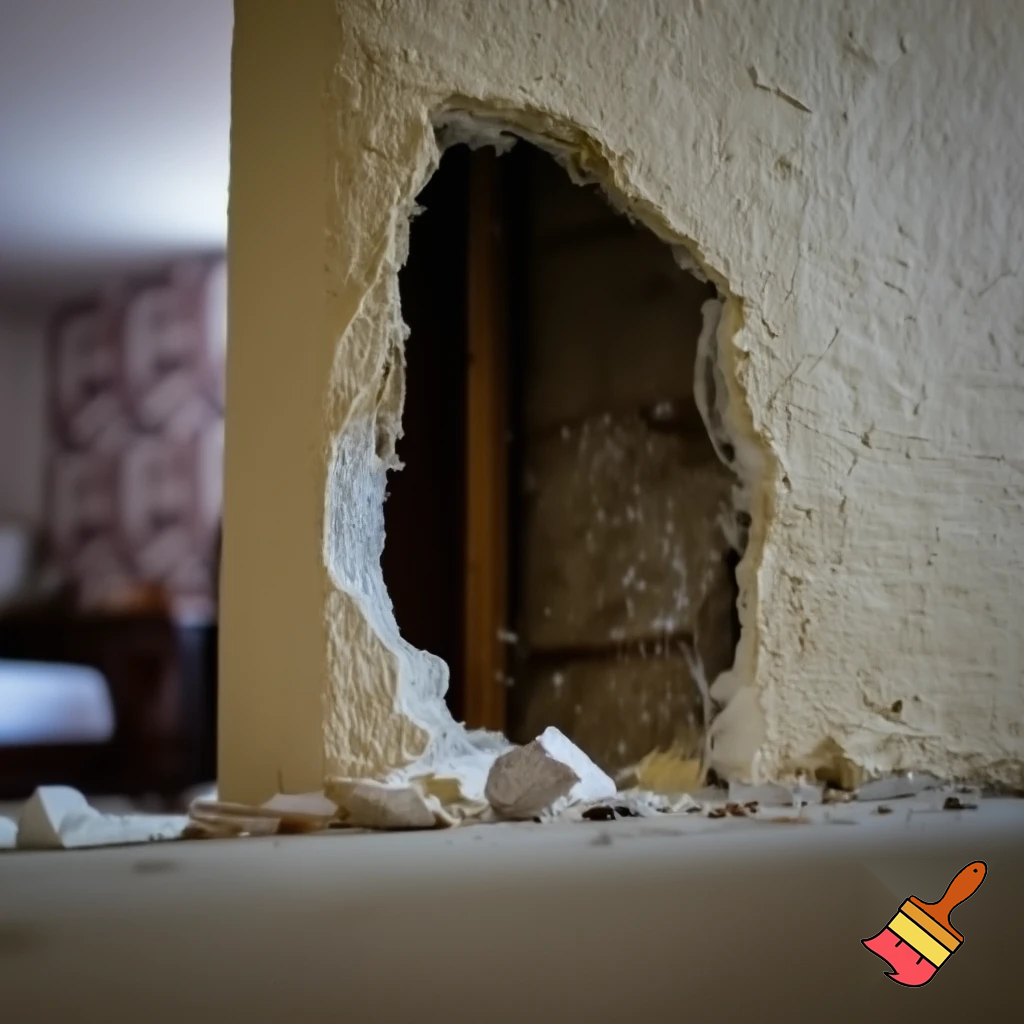 Broken wall, a big hole in the wall wall bedroom wall
