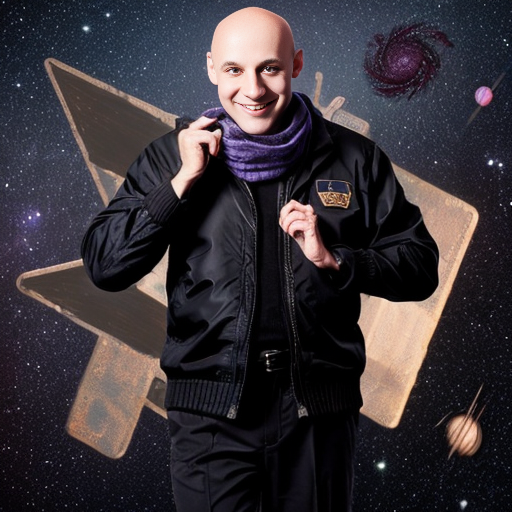 грю(представляет из себя худого лысого человека с длинным носом и ногами. Носит он практически всегда одно и тоже: черную куртку и брюки, серый свитер и такой же шарф.)танцует в космосе с табличкой на которой написано DARK STEEL