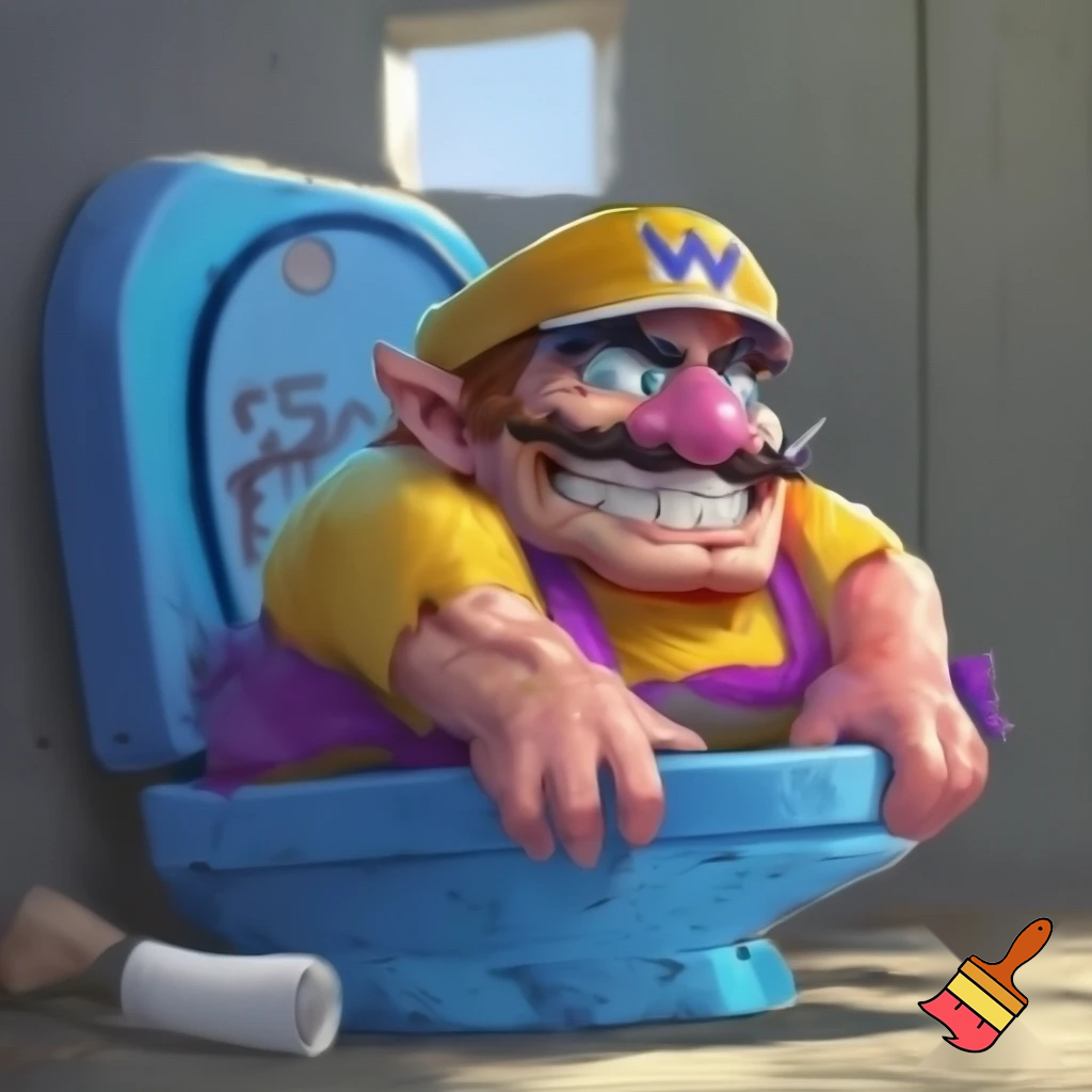Wario in a porta potty