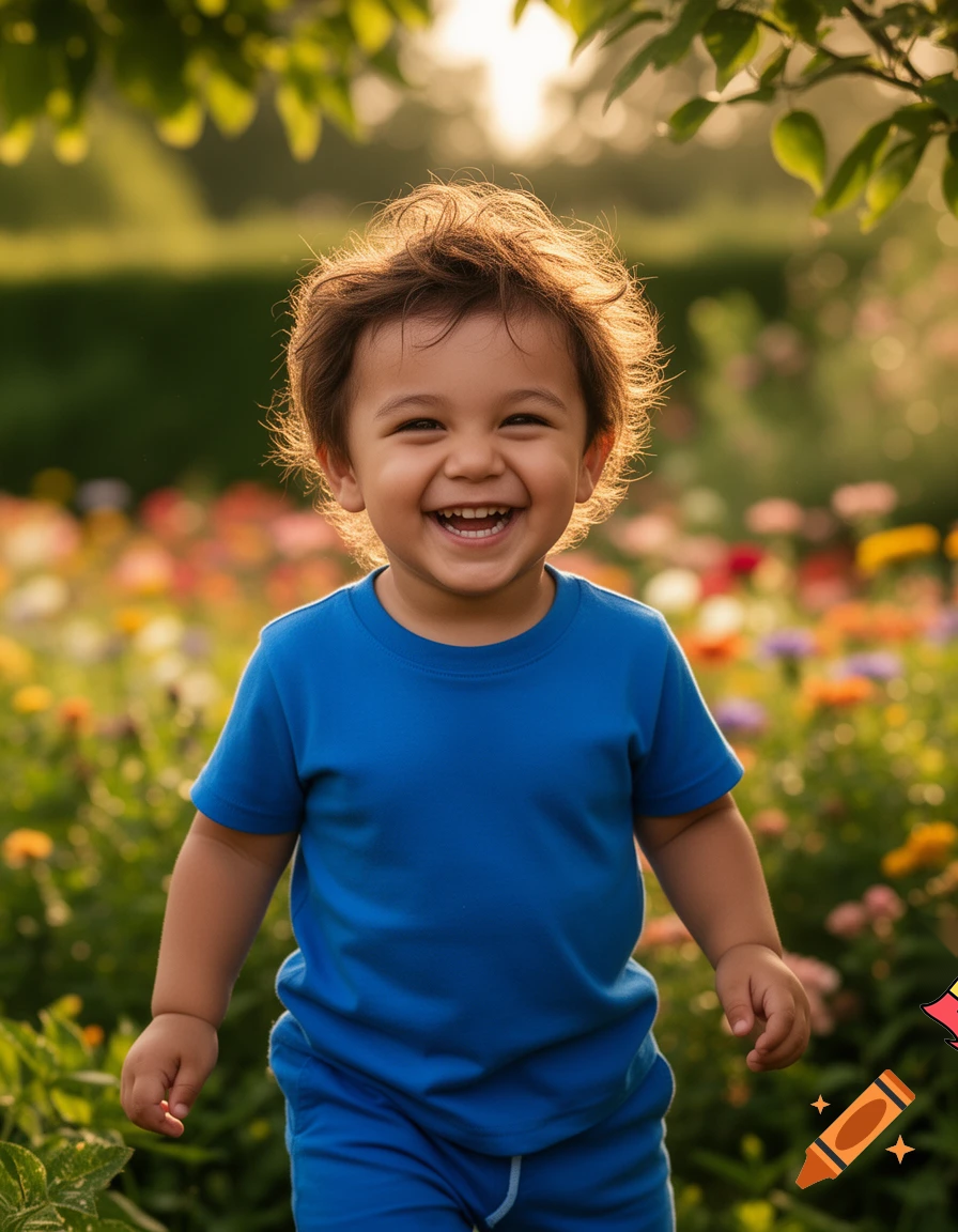create a 2 year old boy with brown hair and tan  