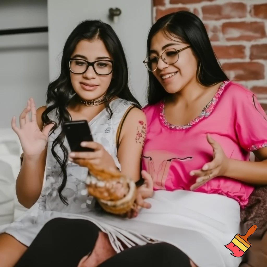 My nerdy Latina--sister in pink shirt and white skirt--lets me watch her on video chat. She sees my rock hard member and knows it is because of her.