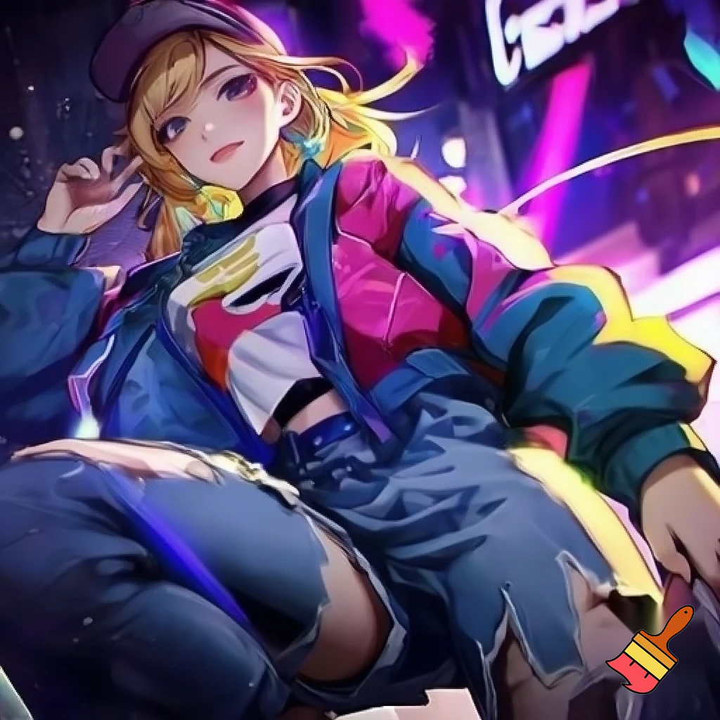 Anime girl 20 years old so cool and cute with cool clothes do cool poses