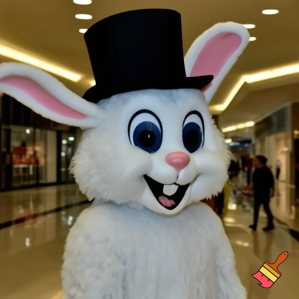 Easter bunny mascot top hat at the shopping centre mascot costume Darrell Lea magic room