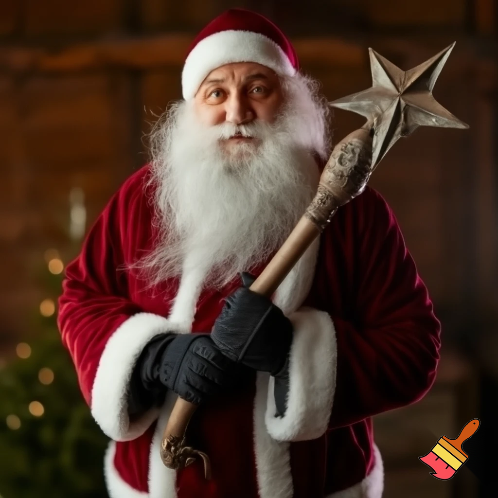 Santa Claus Russian walking stick Santa Claus holding the walking stick with a star real people
