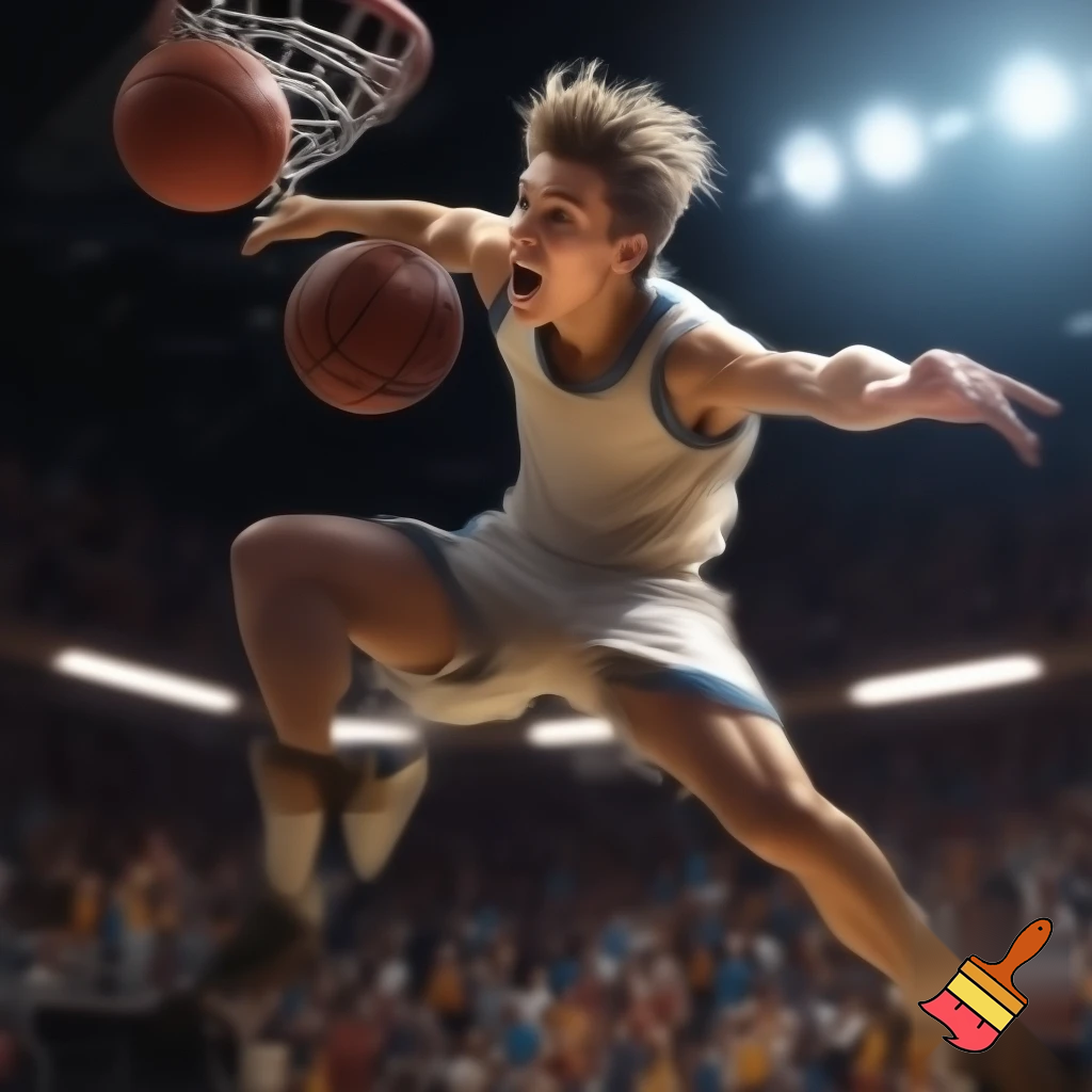 behind white teenage basketball with dirty blonde hair making a game winning far shot