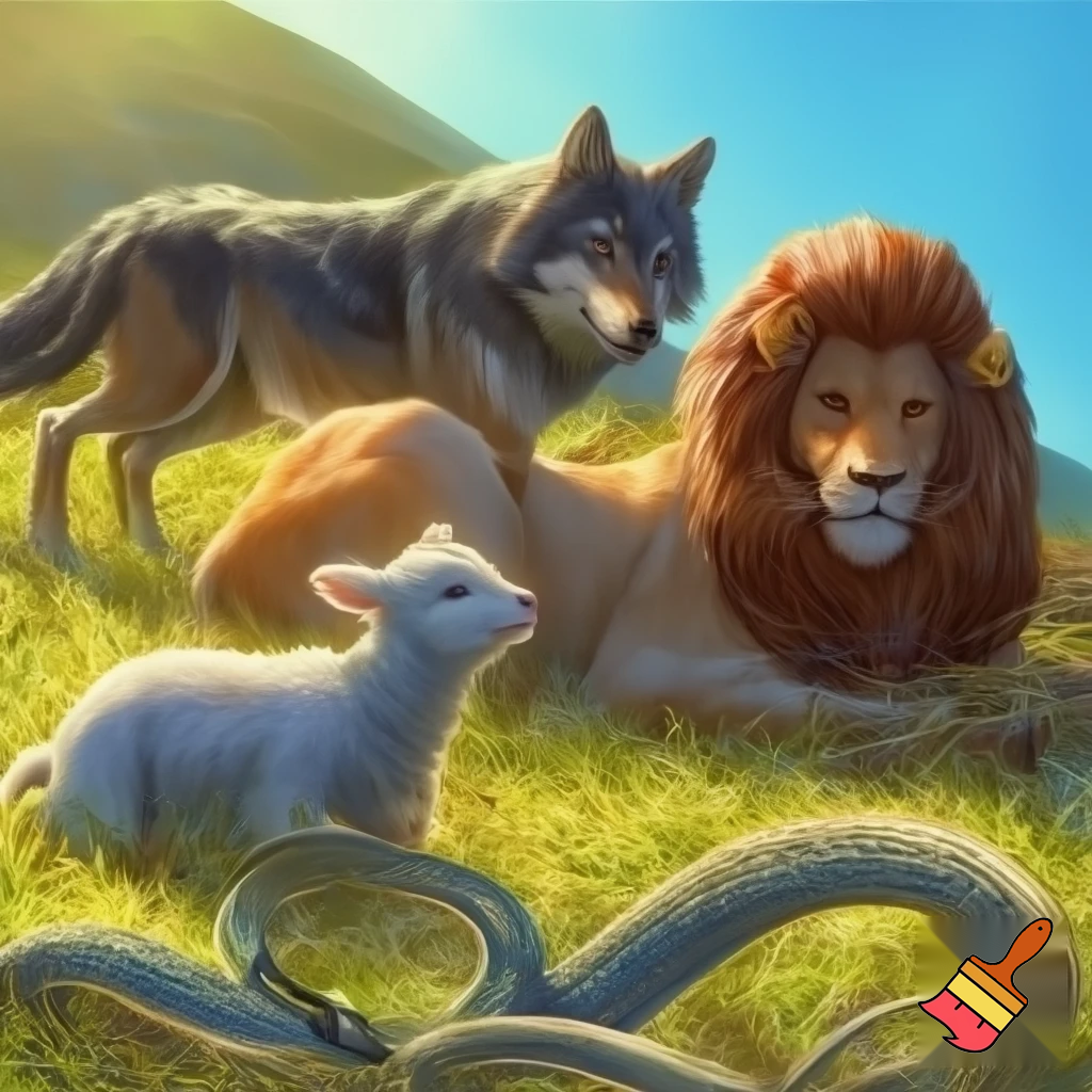 Wolf und Lamm werden einträchtig weiden, und der Löwe wird Stroh fressen wie das Rind, und die Schlange wird sich von Staub nähren. 