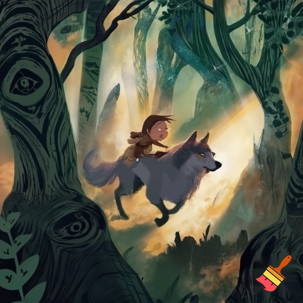 создай картинку в стиле народной сказки Иван Царевич и Серый волк   использую ИИ

