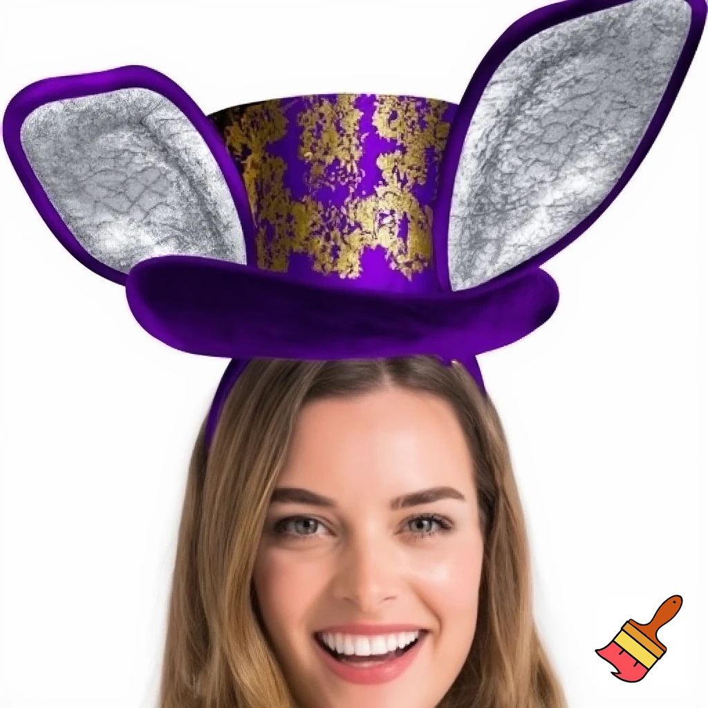 Easter bunny top hat headband, purple and white gold and silver top hat black purple dark purple special hat in delicate purple white, purple and white gold golden silver patterns Easter top hat