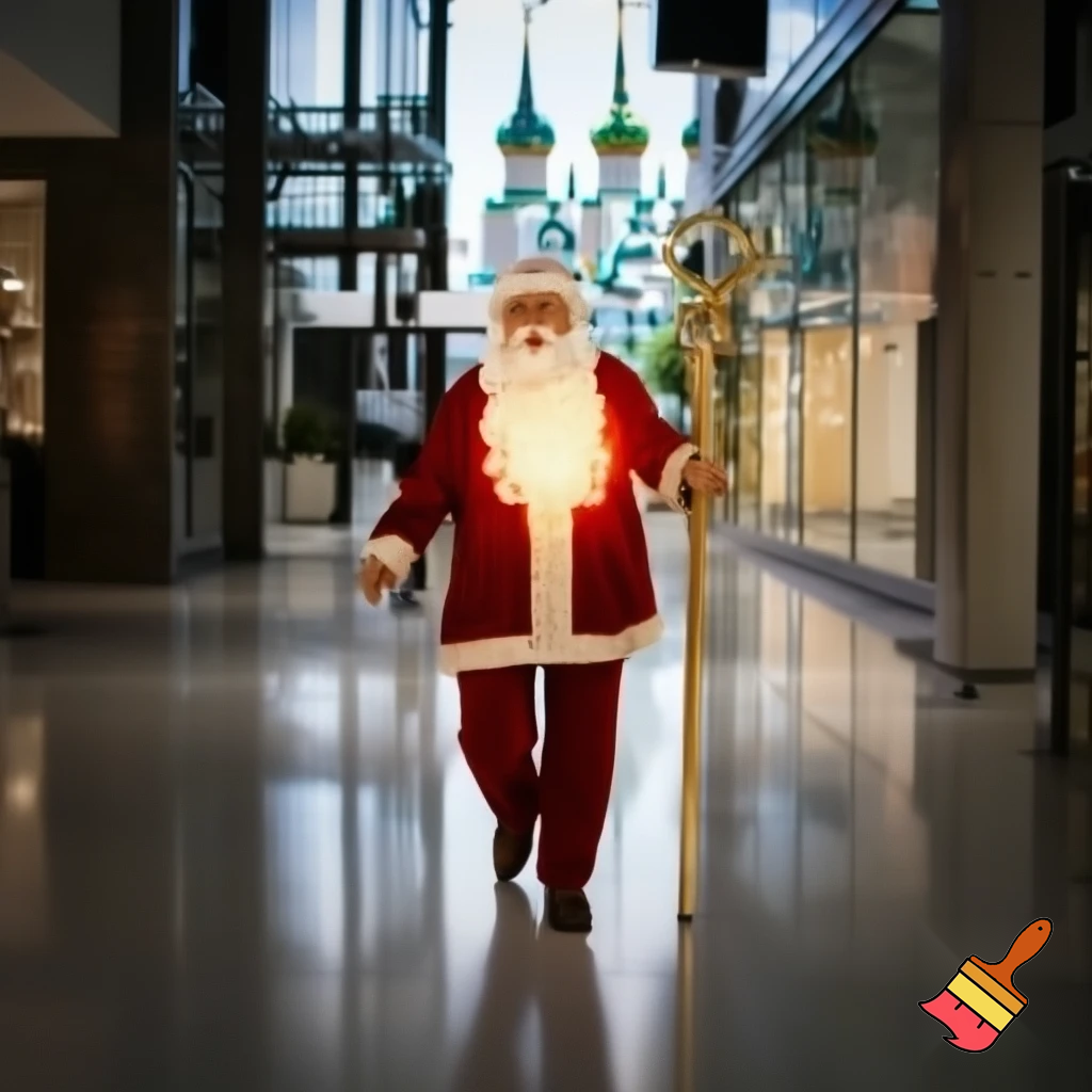 Santa Claus magic walking stick staff Russia shopping Centre Australia shopping immune in a star