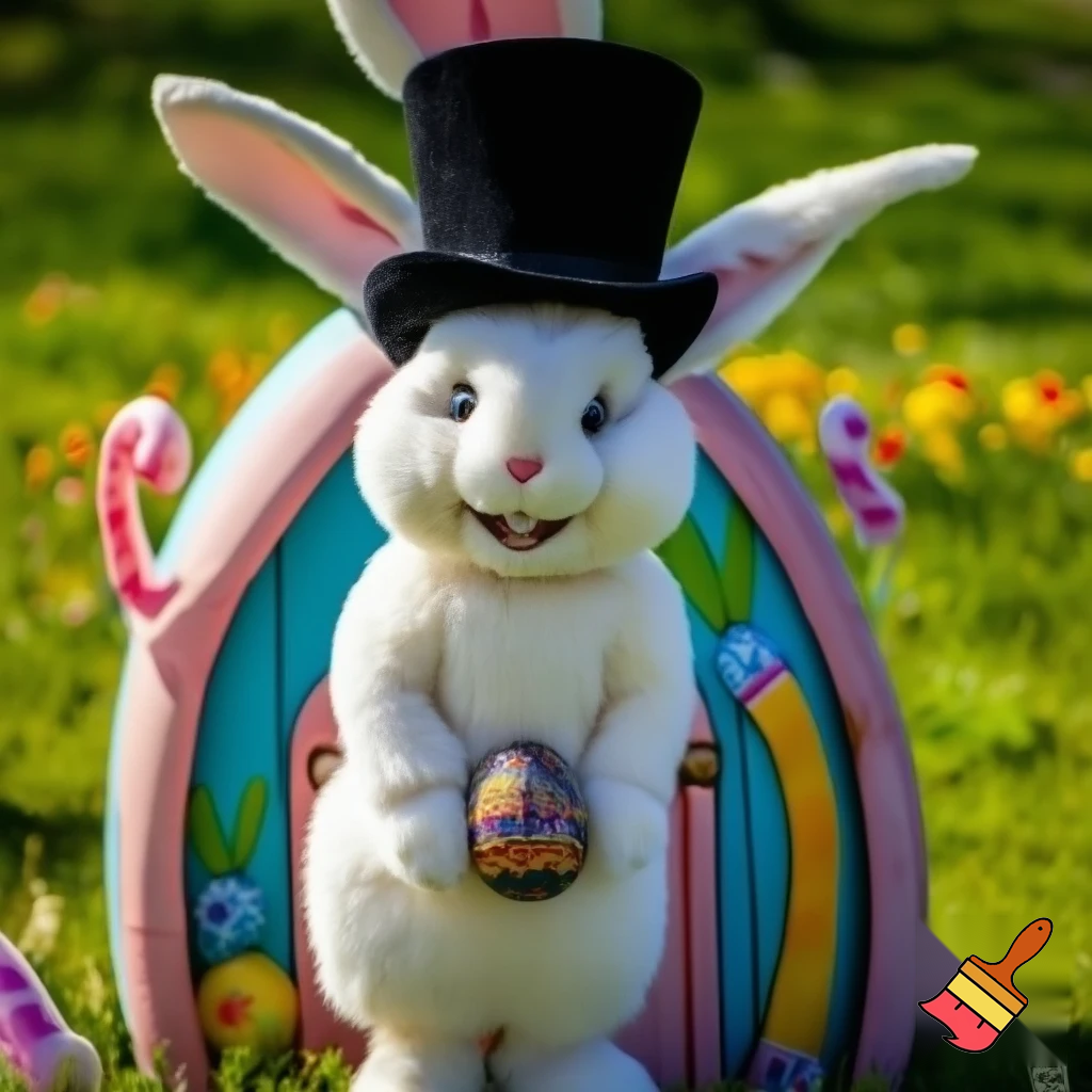 Easter bunny mascot top hat costume Easter bunny’s house