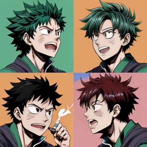 Izuku midoriya green energy blast shooting at kakutsi bakugo locked in battle and shoto todorki shooting ice at izuku and fire at bakugo and they all shotting power at eachother
