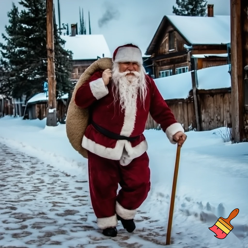 Christmas Russia, Santa Claus walk stick a real person