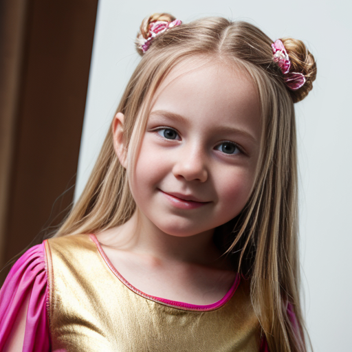 Kid with long gold hair and pink dress