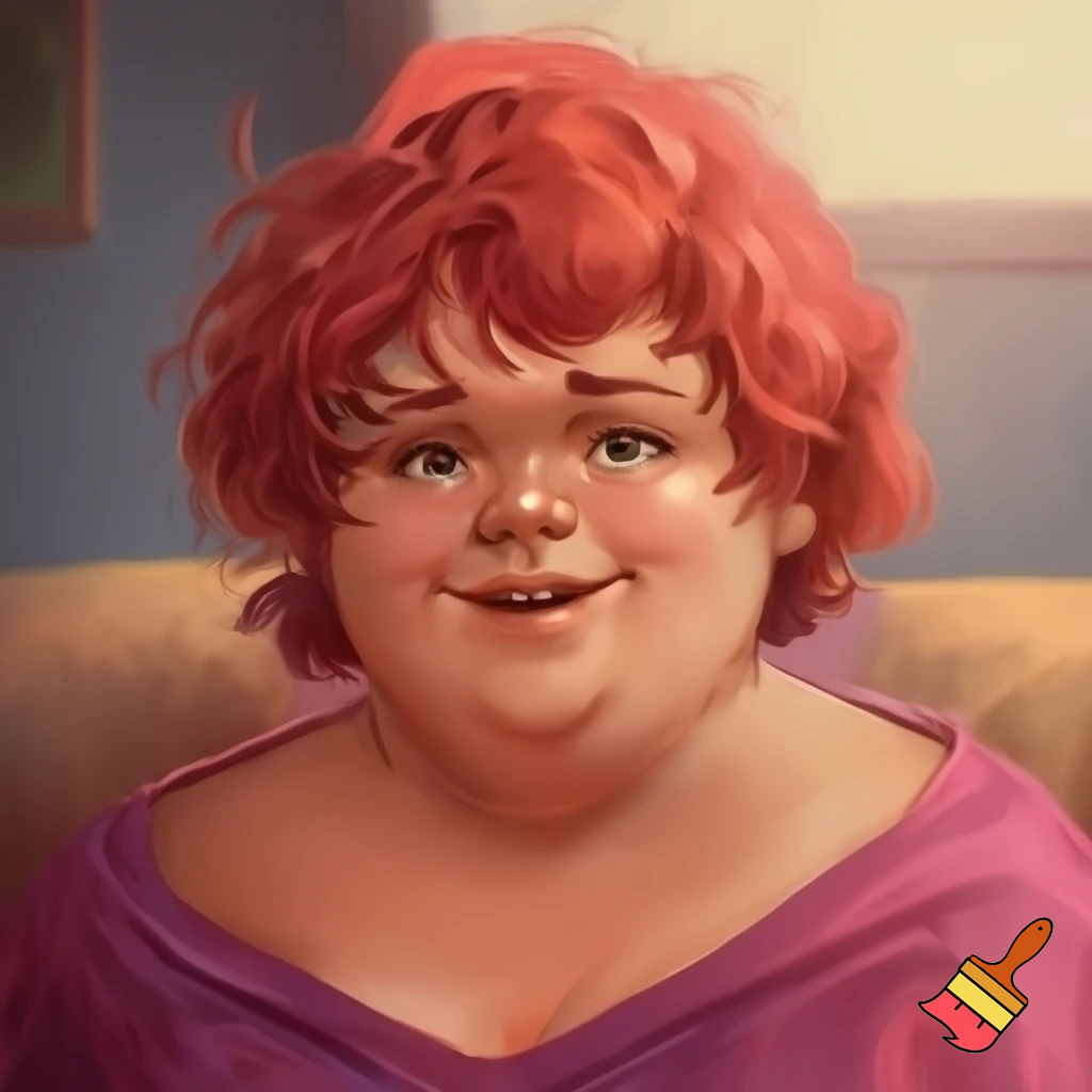 short, fat , obese short women with a big chubby neck and red hair