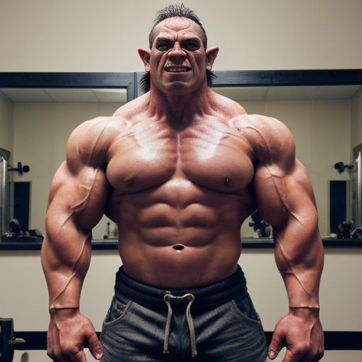 Buff young Man using orc muscle growth hormone injection and turning into an orc