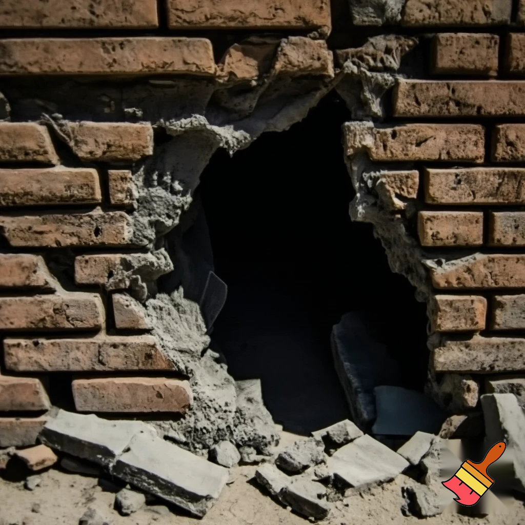 Broken wall, a big hole in the wall