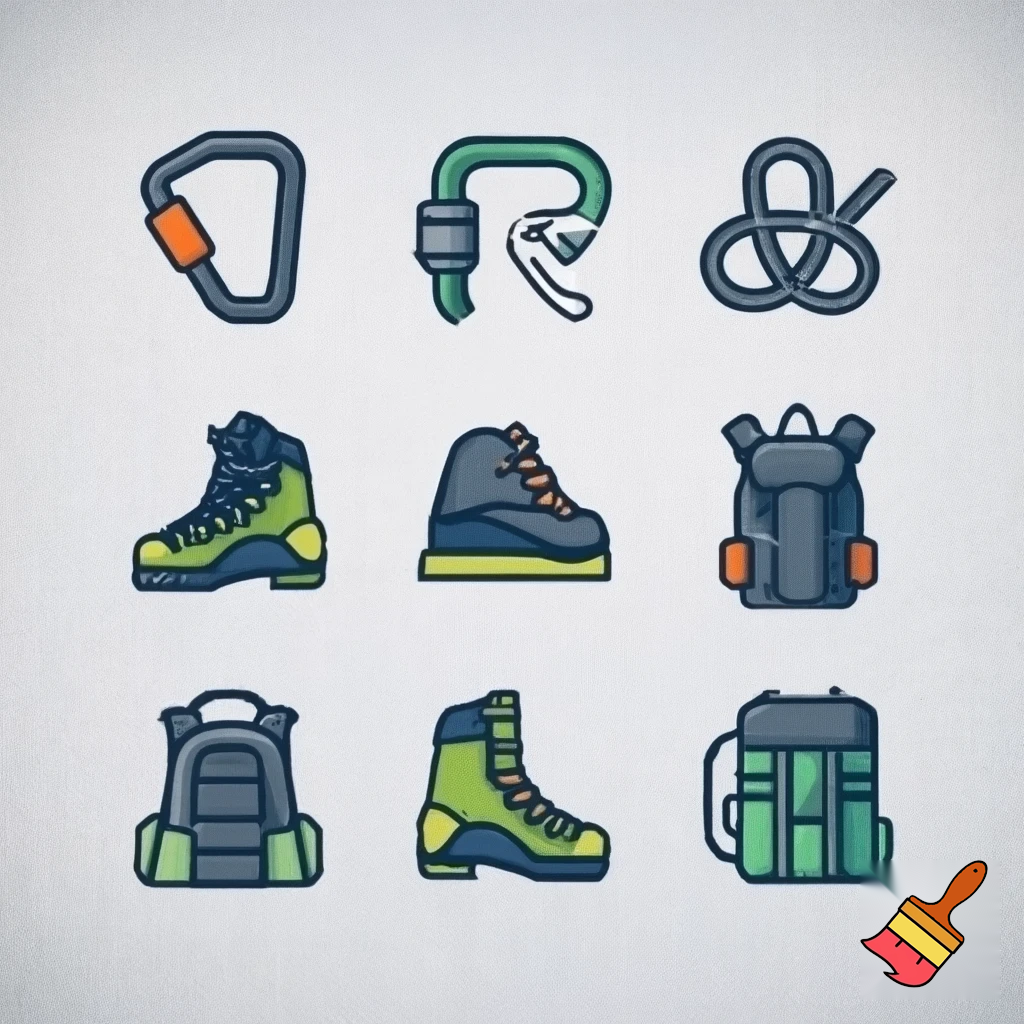 draw me icons of climbing and hiking items