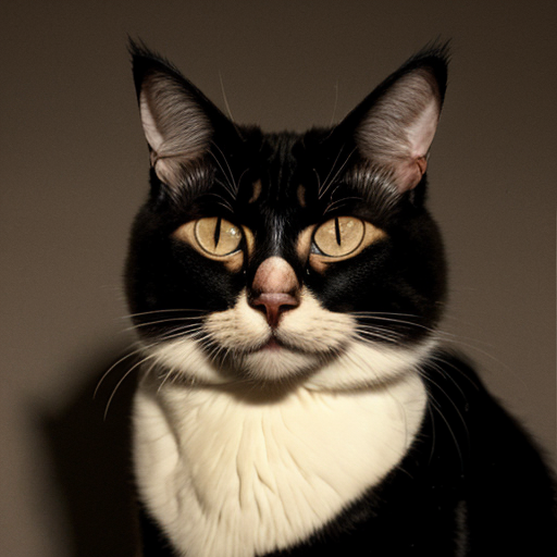 evil buff cat in a mugshot staring dim lights