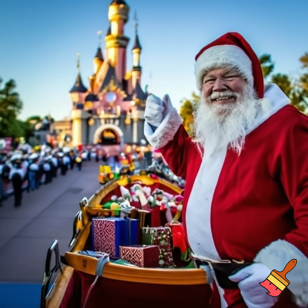 Santa Claus, France parade Paris Disneyland Santa sleigh castle Paris Santa Claus a big parade stage