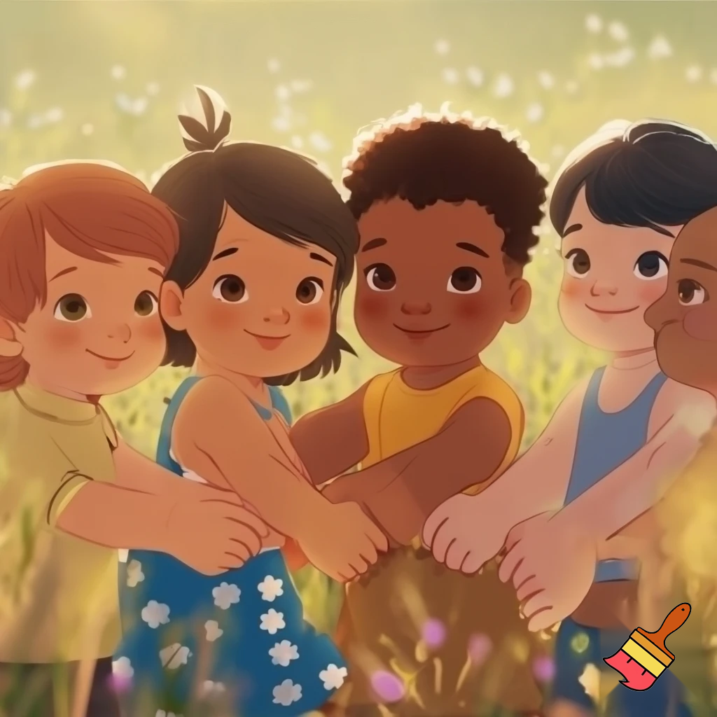 young kids from ethnic diverse backgrounds holding hands side by side 
