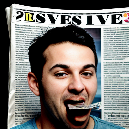 man eating newspaper