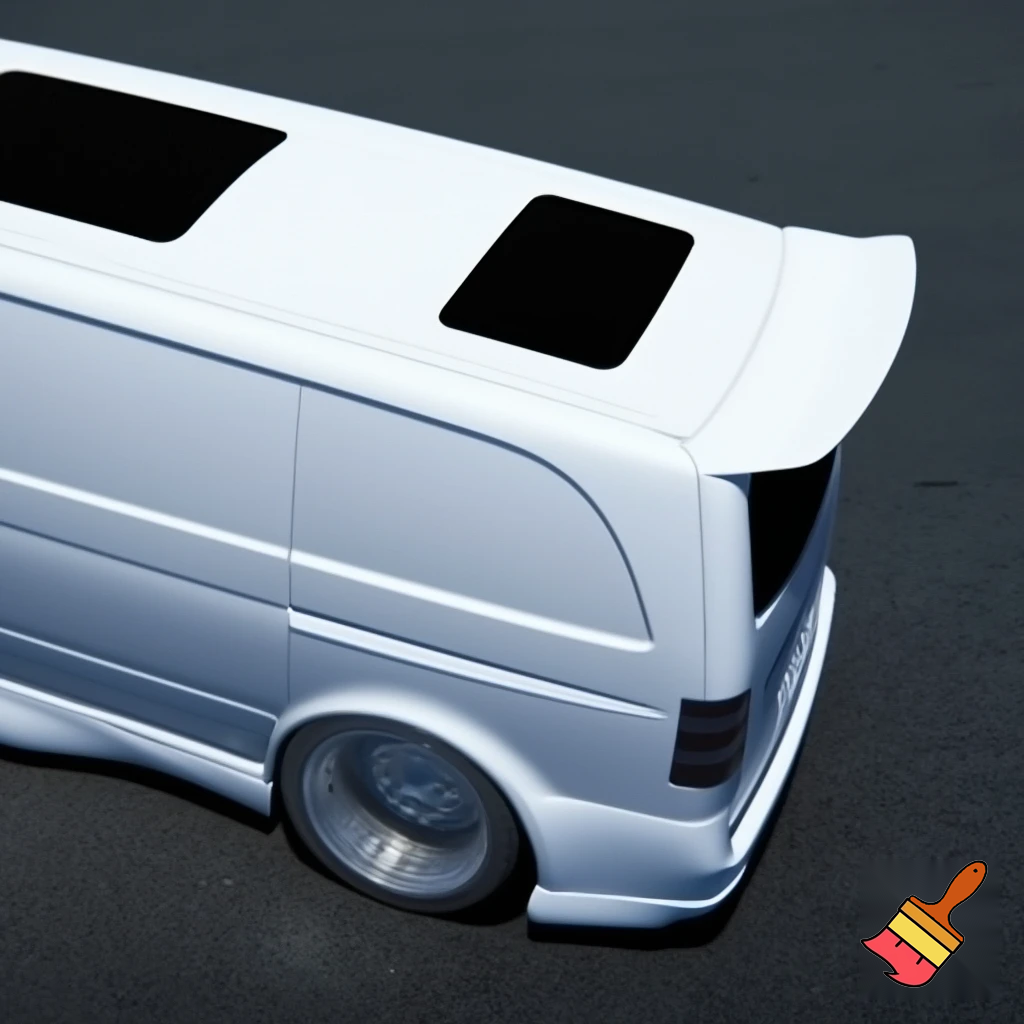 mercedes vito  w638, 19-inch rims braid - 28-inch white Selcus Wheels rims, has extra-large kit car spoiler, wide fenders, sunroof, no music, glazed.
