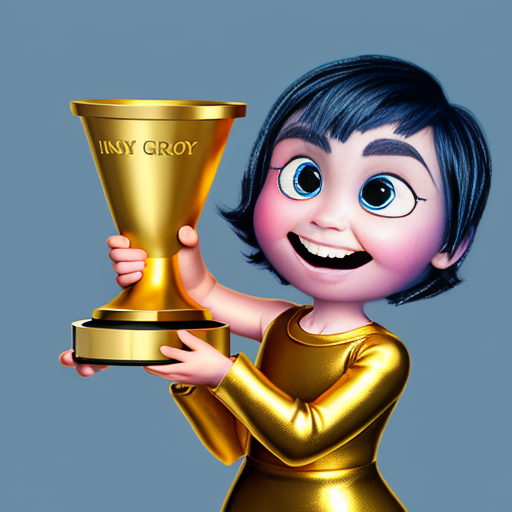 inside out style happy proud gold holding trophy one person gold cartoon animation style orange skin