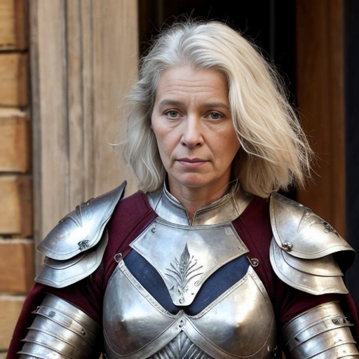 young, tall, white-haired woman in armor is sad because a Turkish man stole her knife.