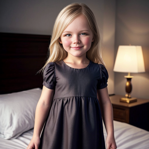 swedish blonde little girl  at night dress, very beautiful, on the bedroom, close up