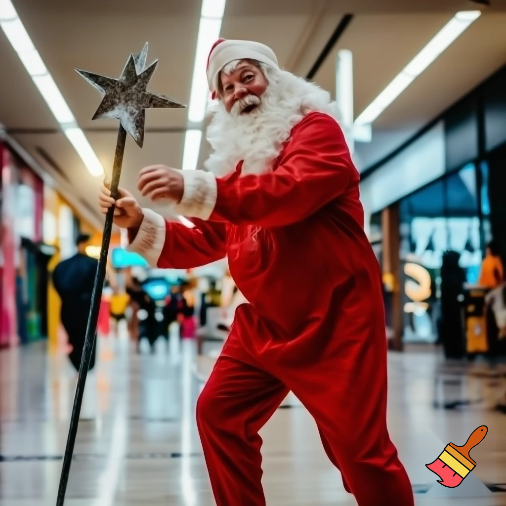 Santa Claus dancing shopping Centre walking Australian magic walking stick walking stick star