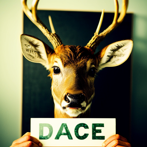 picture of a mugshot deer, with scars, serious face holding a number board