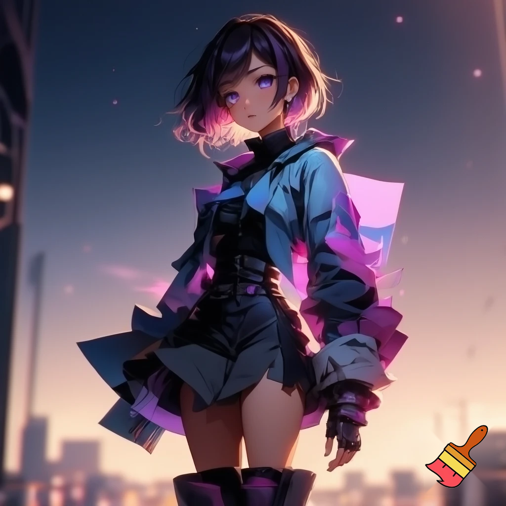 Anime girl so cool and cute with cool clothes