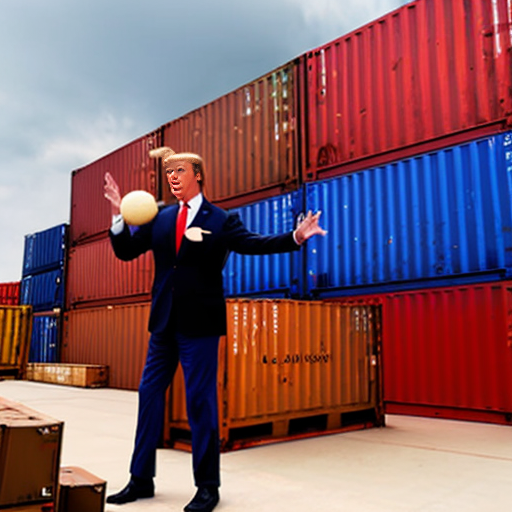 trump juggling freight containers money people countries construction musical instruments