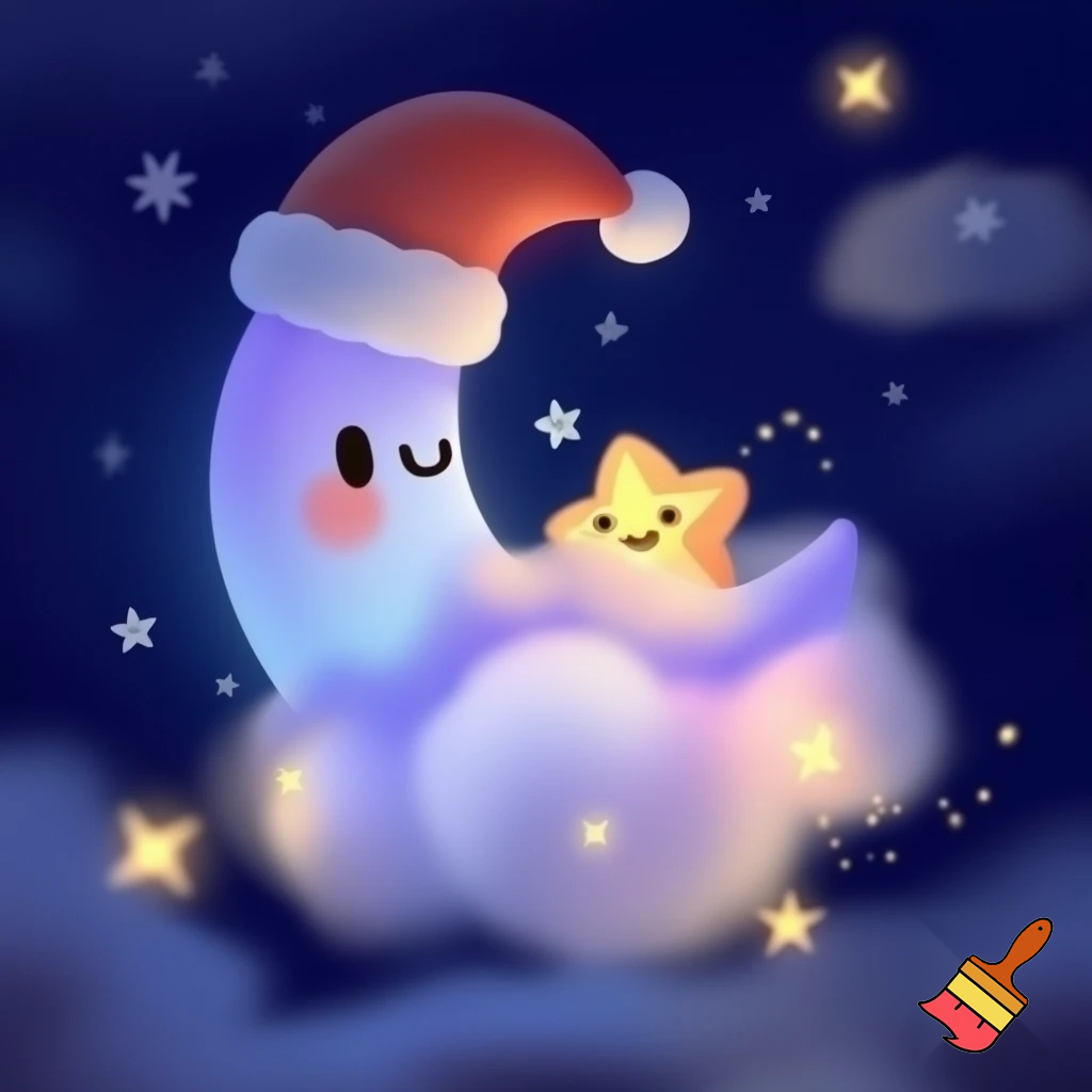 Star and moon christmas cartoon